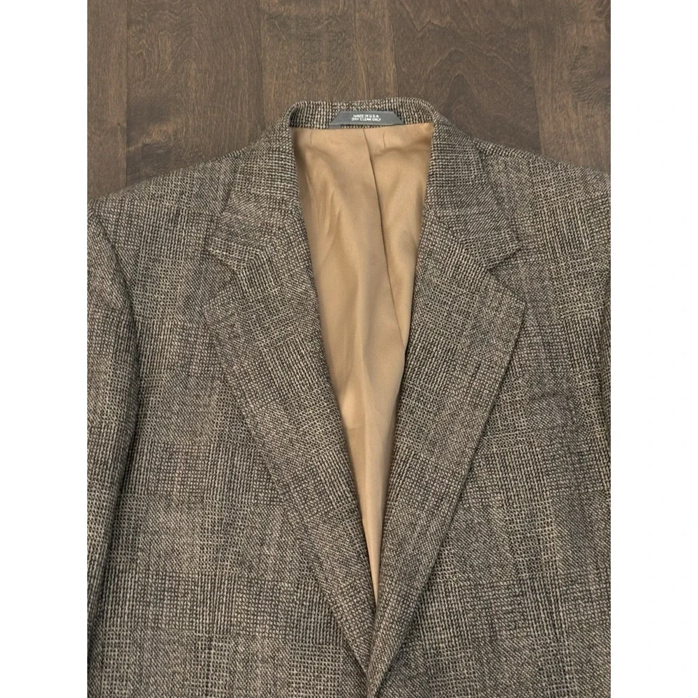Haggar Gallery Mens Wool Blend Beige Tweed Blazer Jacket Made In USA Size 44R‎